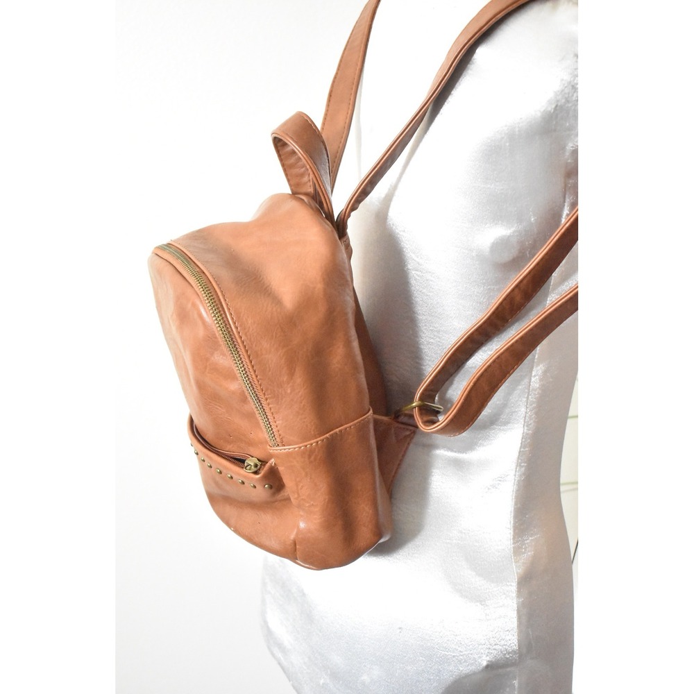 Madden Girl Mini Backpack Womens OS Cognac Brown Y2K Studded Faux Leather - Picture 6 of 8